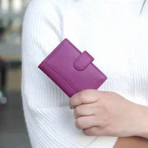 Fuchsia premium soft leather RFID credit card holder. Designed for women, it combines elegance with security