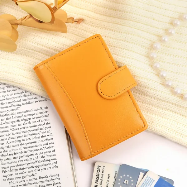 This soft leather credit card holder in yellow is perfect for women who value both style and practicality