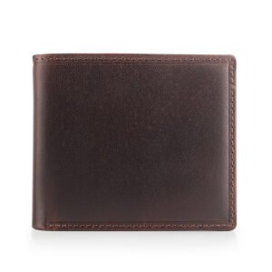 Classic brown bifold leather wallet with smooth finish, ideal gift for men with optional engraving or embossing.